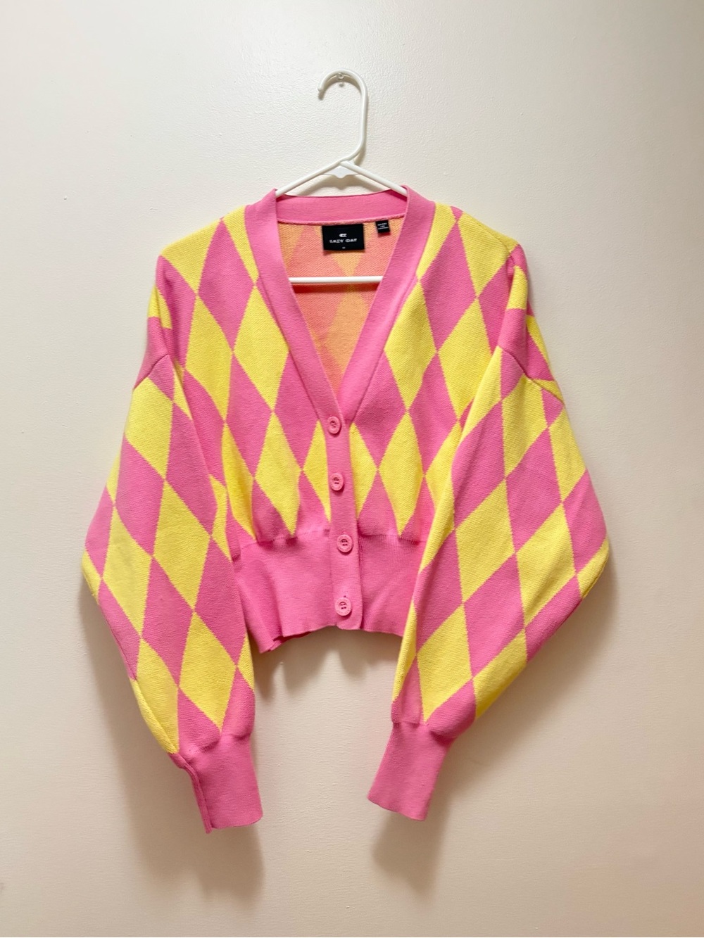 Lazy Oaf Harlequin Cropped Cardigan - whimsy whimsical clown core balloon sleeve
